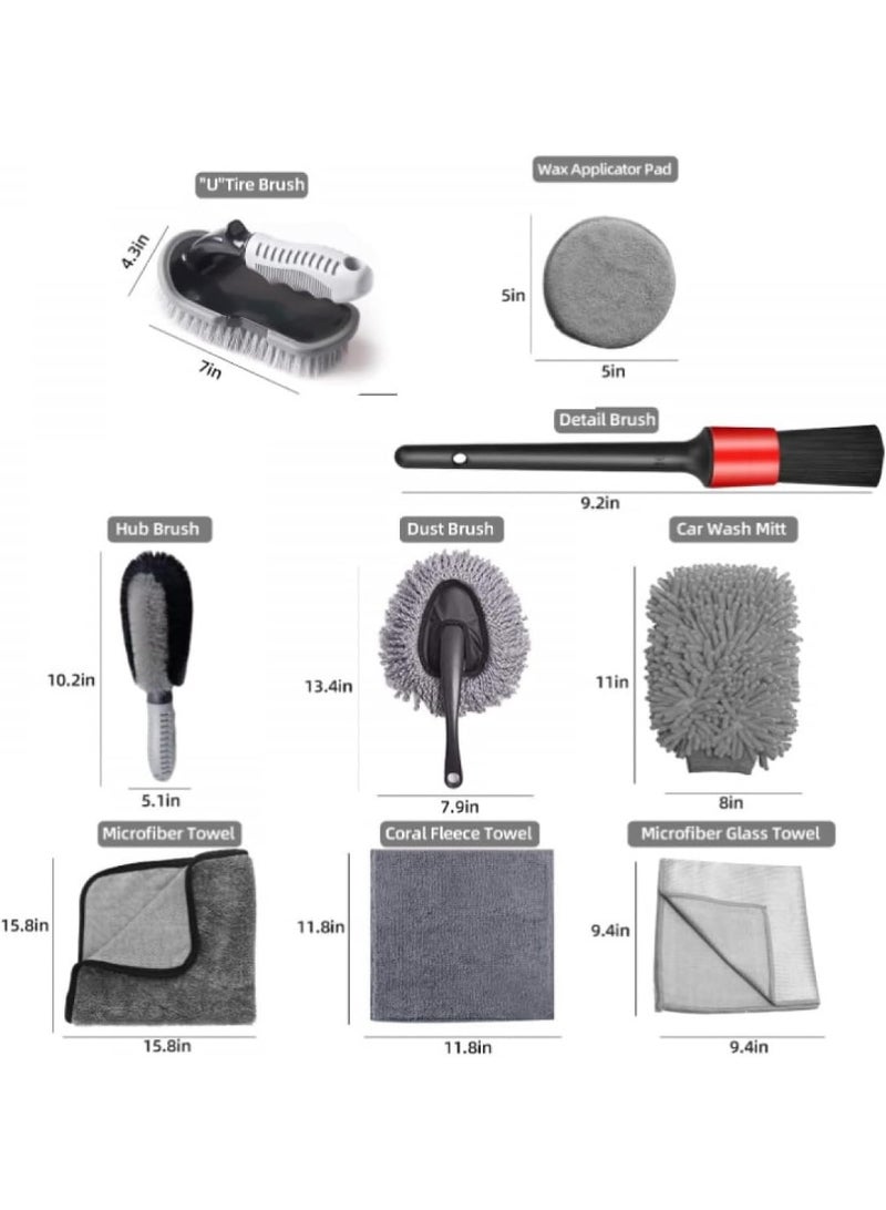 FAYET 9 Pcs Car Detailing Kit with Brushes, Microfiber Towels and Wash Mitt,  Complete Auto Cleaning Set for Wheels, Dashboard, Air Vents and Interior/Exterior Cleaning - Image 3